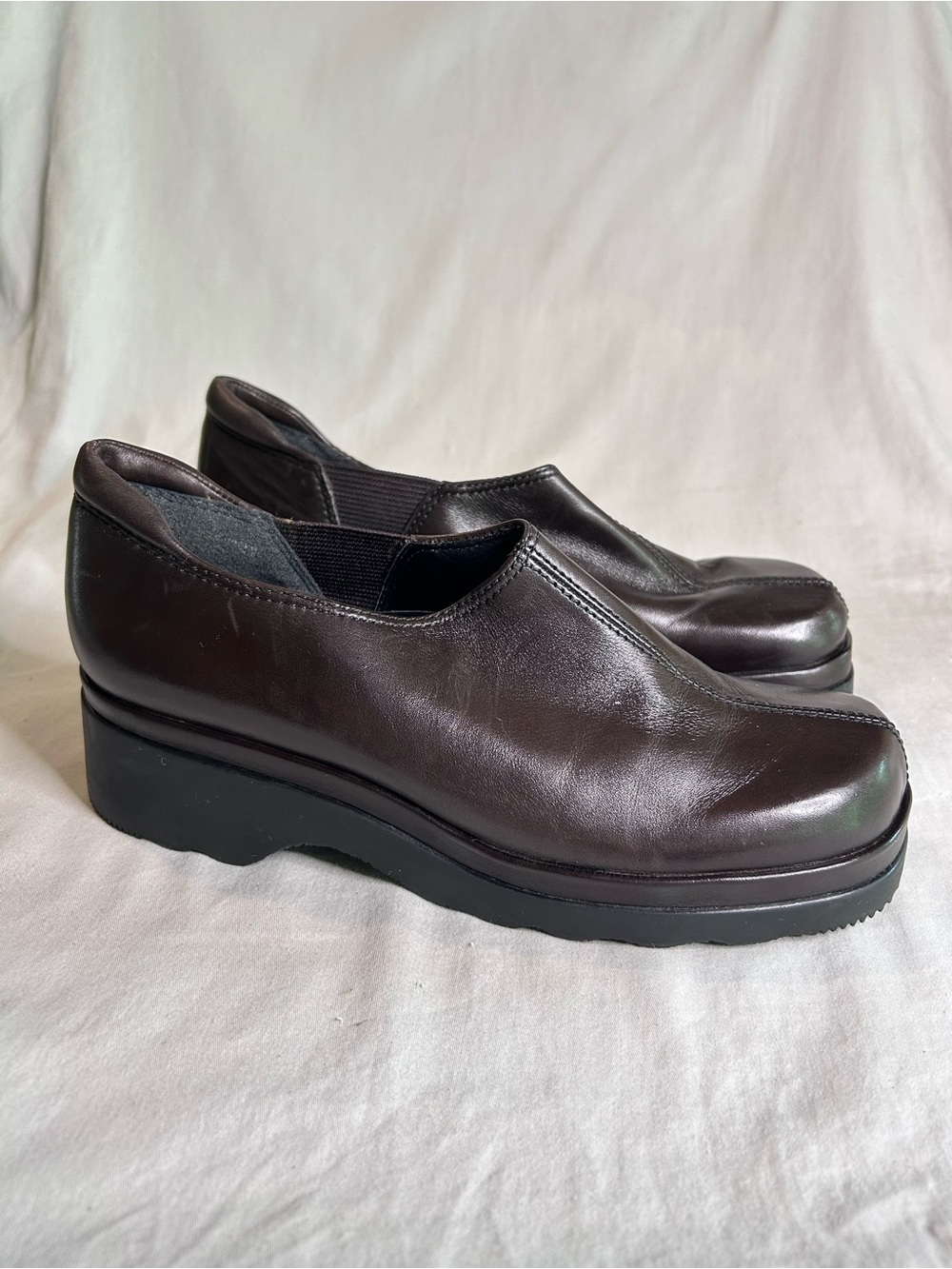 Enzo Angiolini Dark Brown Leather Platform Slip-On Loafer